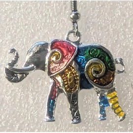Elephant Multicolor Enamel Silver Alloy Hook Dangle Earrings Jewelry