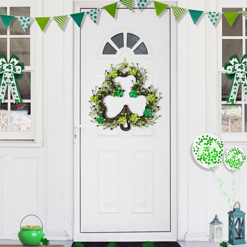 St Patricks Day Decorations, Shamrocks Wreath for Front Door, 20