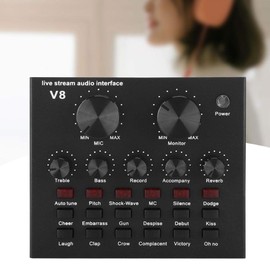 V8 Live Broadcast Sound Card, 6 Modes 18 Sound Effects Portable External Digital Audio Mixer Voice Changer Support Smartphone/Computer Fit for Recording/Live Broadcast