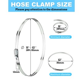 4 Pcs 12 Inch Stainless Steel Hose Clamps - Adjustable Worm Gear Drive Hose Clamps for Fuel Line Hose Pipe Clamp for Dryer Vent Hose (12 Inch)