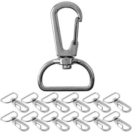Snap Hook with Screw Clasp, Pack of 12, 20mm D-Ring with Carabiner Hook, Pocket Carabiner 360° Rotating Eye Ring, Metal Belt Buckle with Hook for Crafts, Carrying Strap Lobster Clasp