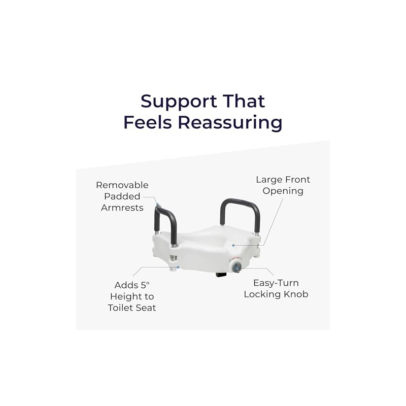 Drive Medical 2-in-1 Raised Toilet Seat with Removable Padded Arms