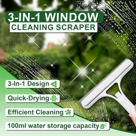 FZHZVVZPY 3 in 1 Window Cleaning Scraper, Window Squeegee with Sprayer, Window Cleaning Scraper for Windows, Walls, Car Windshields, Bathrooms, Kitchens, All-Purpose Window Cleaner Tool (White)