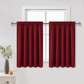 DWCN Burgund Short Blackout Curtains for Bedroom/Kitchen, Thermal Insulated Energy Saving Room Darkening Curtains for Living Room (W60 x L36 inch, Set of 2 Panels, Top of Rod Pocket)