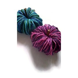 Pumpkins in Blue and Green Burlap Set of 2 - Coastal Fall Table Decor