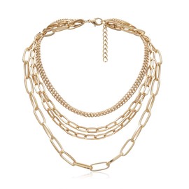 MOKAVIKY 25 Punk Chunky Necklaces for women Silver Chain Goth Layered Necklace (Gold)