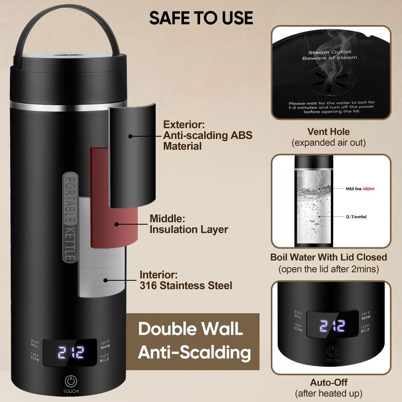 Travel Electric Kettle Portable Small Hot Water Boiling Tea Coffee