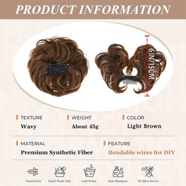 XFSRG Real Hair Extensions with Clip Messy Hair Bun for Women (Brown)