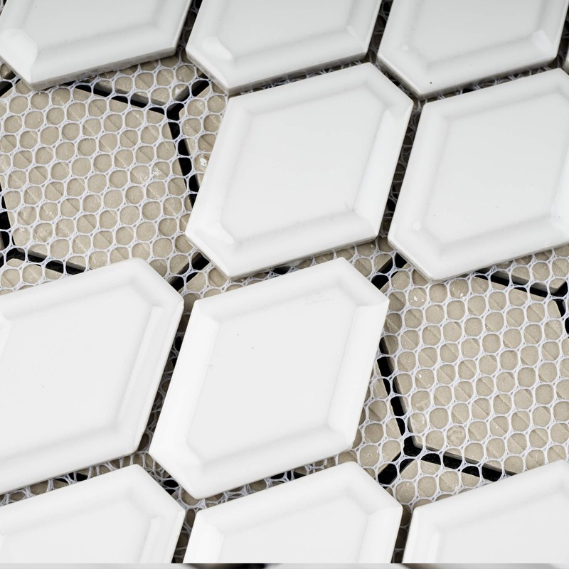BT-PM7 White Glossy Diamond Shape Beveled 3D Porcelain Mosaic Tile