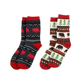 Lazy One Crew-Length Funny Socks for Women and Men, Crazy Crew Socks with Designs, Novelty Cotton Socks in Adult Sizes, Pack of 2 (Bear Fair Isle Sock Pack)
