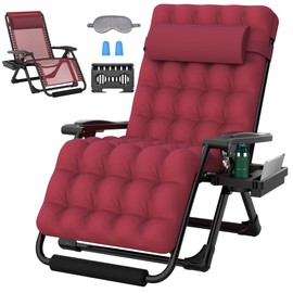 ZENPETIO Oversized Zero Gravity Chair, 33In XXL Zero Gravity Recliner Lounge Chair, Anti Gravity Chair for Indoor and Outdoor, Reclining Camping Chair for Lawn and Patio w/Cushion and Footrest, 500LBS