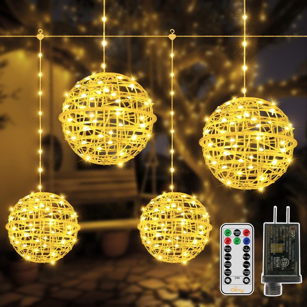 Ollny Christmas Lights Outdoor 4Pack 7.87inch, Warm White Ball Light