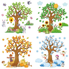 Teling 239 Pcs Season Tree Classroom Bulletin Board Decor Spring Summer Autumn Winter Cutouts Border Set Four Seasons Bulletin Board Decorations with 200 Dots for Elementary School Home Chalkboard