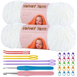 Kogyxe Baby Blanket Yarn, 2 Pack of 200g/7.05oz - Polyester, for Crochet Weaving Craft Yarn with Plastic Big Eye Needle for Knitting/Crochet (Milky White)