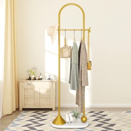 TIEOU Metal Gold Coat Rack, Freestanding Entryway Stand, Hat Coat Hanger, Small Clothing Rack, Modern
