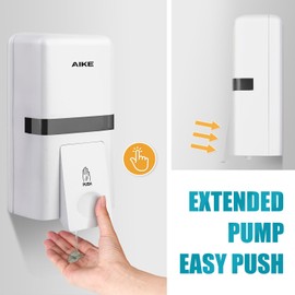AIKE - Dispensador de jabón líquido para montaje en pared, 27 onzas, gran capacidad con bomba extendida para baños comerciales, AK1008 (blanco)