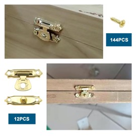 36 Pieces Box Latches and Hinges with Antique Screws Small Hinges Vintage Door Hinges Accessories for Wooden Box Jewelry Box Cabinet Gold