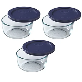 Pyrex 7200 2-Cup Glass Bowl & 7200-PC Dark Blue Lid (3-Pack) - Made in USA