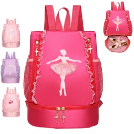 AUNGKWANG Children's Swimming Bag, Ballet Dance Sports Bag with Drawstring, Waterproof Backpack with Bottom Compartment, 33 x 26 x 16 cm Large Children's Gym Bag Gym Bag Girls Boys, red