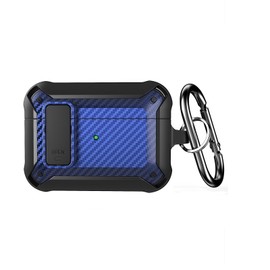 Case for AirPods 4th Gen, Case Compatible with AirPods 4 2024, Military Grade Drop Protective Cover with Secure Lock & Carbon Fiber Texture, Heavy-Duty Carabiner, Supports Wireless Charging