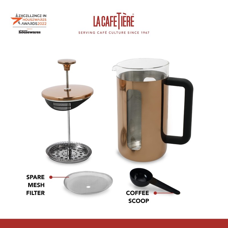 La Cafetière Pisa Stainless Steel Cafetière, Three Cup, Copper, Gift