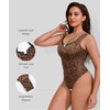 FeelinGirl Sleeveless Soft Cheetah Bodysuit Tummy Control Lace V Neck