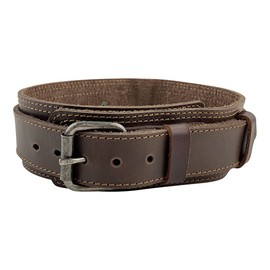 Taco Dog, Double Layer Dog Collar Handmade from Thick Full Grain Leather - for Large Dogs with 6 Adjustable Holes and Metal Hardware - Heavy Duty, Safe Collars, Durable, Pet Accessory - Bourbon Brown