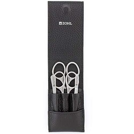 ZOHL SOLINGEN Manicure Scissors Set With Sapphire Nail File & Professional Eyebrow Tweezers in Black Leather Case (MAG-M74)