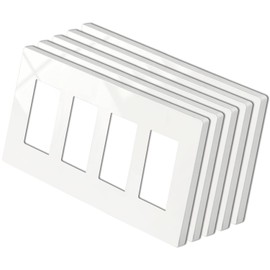 5 Pack BESTTEN USWP4 Off White Series 4-Gang Screwless Wall Plate, Decorator Outlet Cover, for Light Switch, Dimmer, USB, GFCI, Receptacle, H4.69” x W8.35”