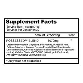 Possessed Insane Labz • 30 servicios • Pre‑entreno Foco, Fuerza y Testosterona