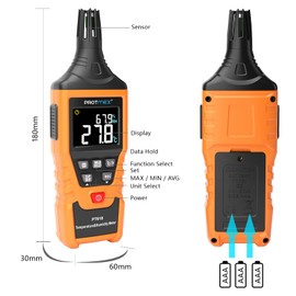 Protmex PT618 Temperature Humidity Meter, Thermometer Hygrometer Monitor with Ambient, Dew Point, Wet Bulb for Indoor/Outdoor MIN, MAX, Data Hold, LCD Backlight