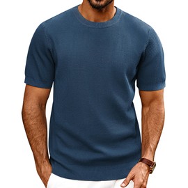 PJ PAUL JONES Blue Shirts for Men T Shirts Short Sleeve Crew Neck Textured Knit Tee Summer Casual Fashion Pullover Tops L