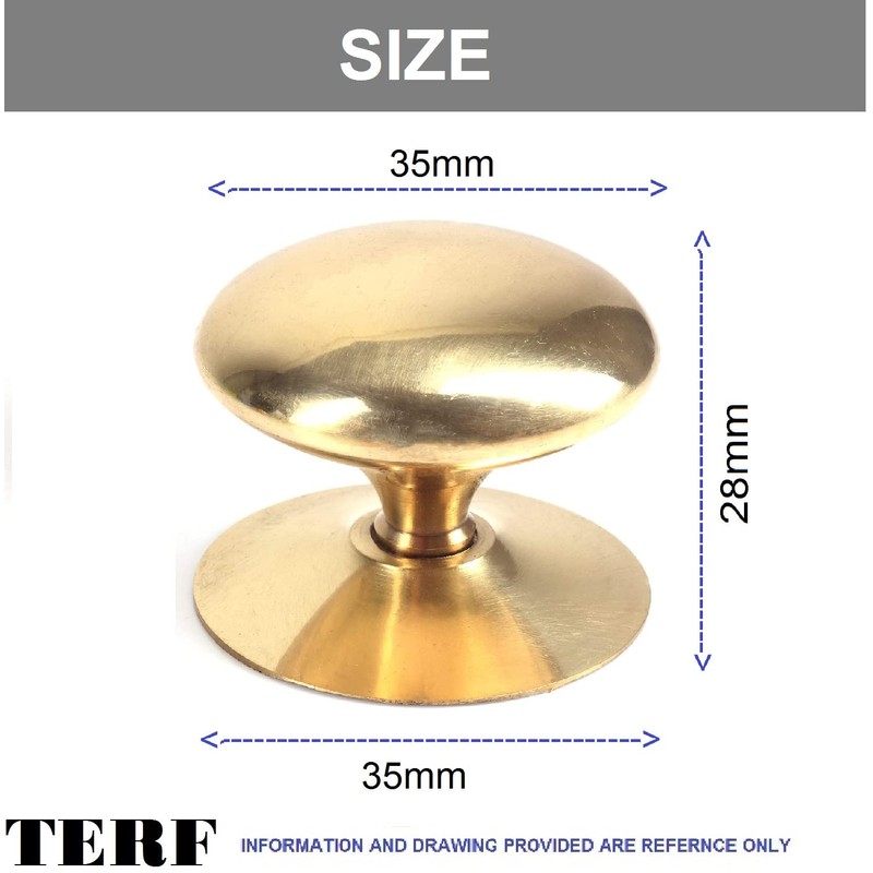 TERF® 35mm Traditional Victorian Polished Brass Cabinet Door Knobs 35mm