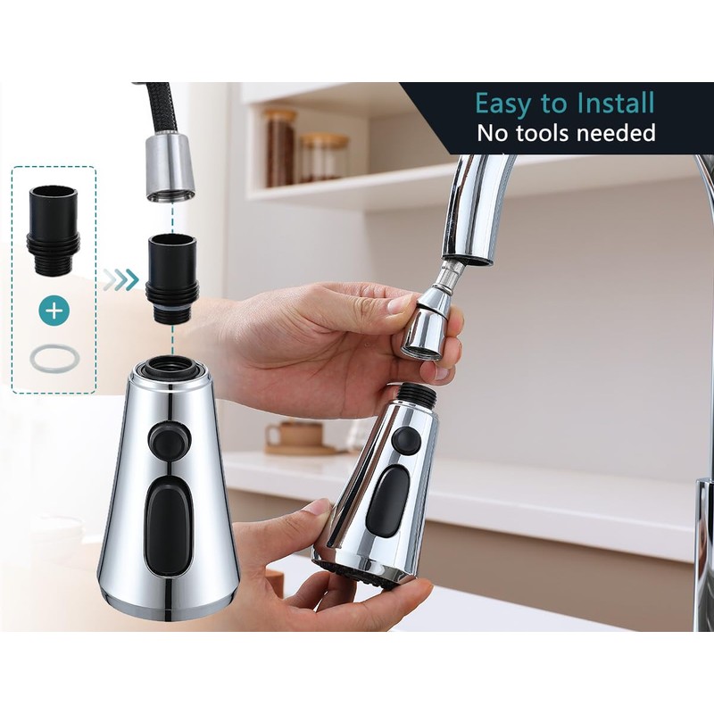 Universal Kitchen Faucet Head Replacement Pull Down 3 Function Spray