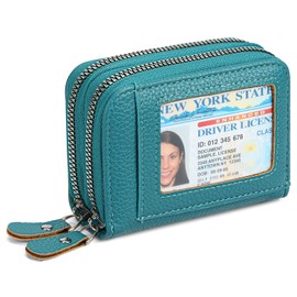 SENDEFN Women's Credit Card Holder, Small Card Holder, Cash Coin Compartment, Women's RFID Blocking Card Holder with Zip, Sea blue