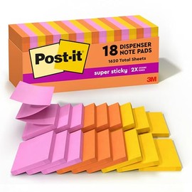 Post-it - Notas súper adhesivas, 3 x 3 pulgadas, 18 almohadillas para orejas, 2 unidades The Sticking Power, colección Energy Boost, colores brillantes, reciclables (R330-18SSAUCP)