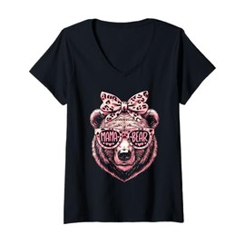 Womens Cute Mama Bear Mom Mommy Funny Mothers Day Women Child V-Neck T-Shirt