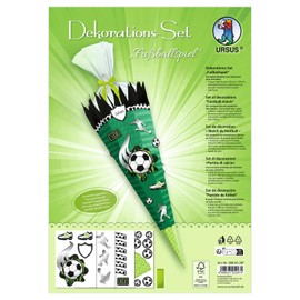 Ursus 9880020F Decoration Set Football Game, 4 Sheets of Craft Cardboard, Printed on Both Sides, Pre-Cut, Grooved, for Decorating a School Cone, with Satin Ribbon