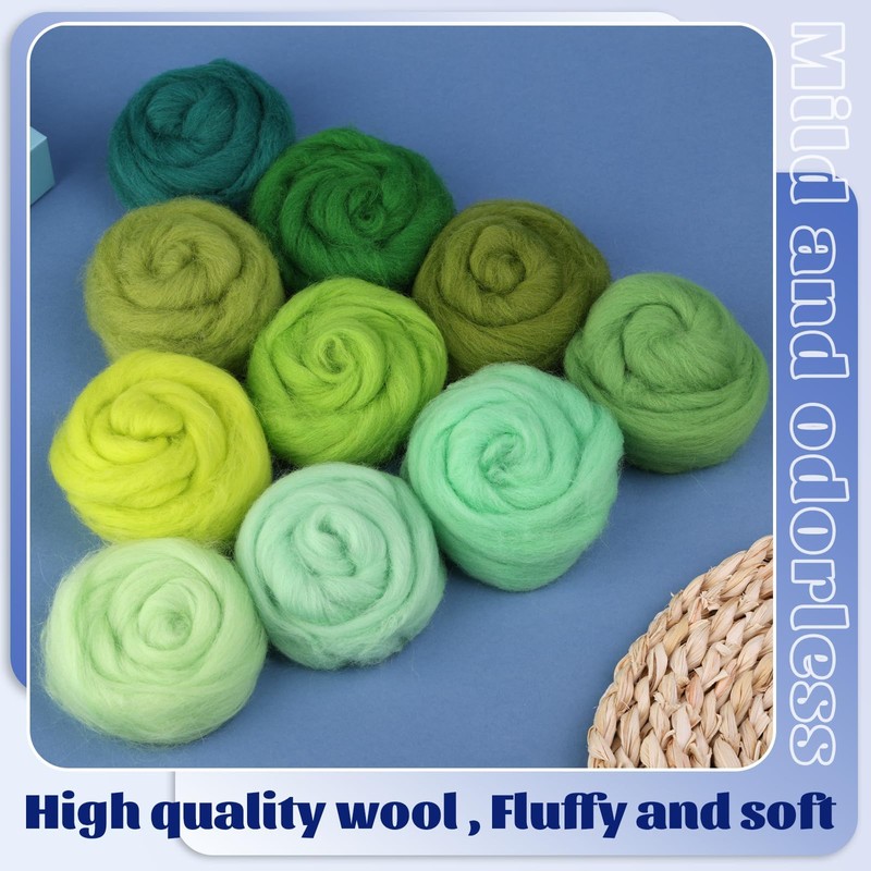 GEHARTY Wool Roving for Crafts, 10 Colors, 10g Each, 100%