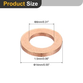 sourcing map M8 Flat Washer, 26 Pcs Copper Ring Flat Washers 14mm OD 1.5mm Thick Metal Sealing Gasket Ring for Screws Bolts Nuts