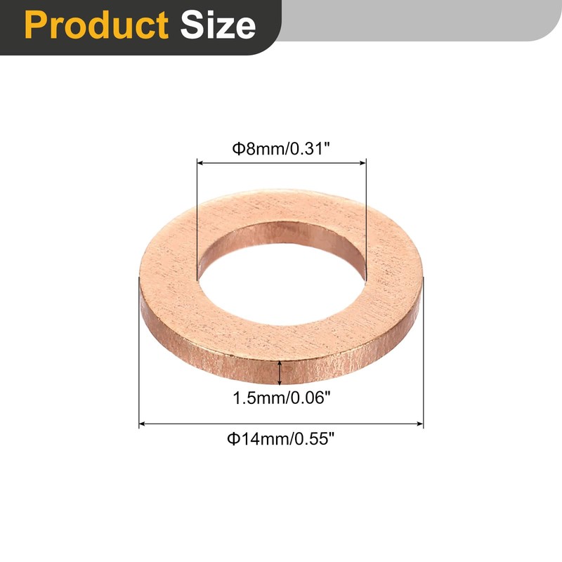 sourcing map M8 Flat Washer, 26 Pcs Copper Ring Flat