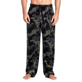 Ashford & Brooks Men's Fuzzy Fleece Sleep Lounge Pajama Pants - Black/Camo - Large