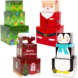 WorldBazaar Christmas Nesting Box for Gift Christmas Stackable Small Gift Box 12 PCS Xmas Decorative Stacking Gift Boxes with Lids Holiday Winter Party Decor Supplies