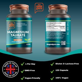 Magnesium Taurate 507mg Supplement – 2 in 1 with Vitamin B6 – 120 Capsules Support Energy & Muscle Function, Ideal for Men Women, 120 Days Supply Heart by The Good Guru