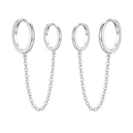 925 Sterling Silver Chain Hoop Earrings for Women, Silver Double Piercing Two Holes Huggie Hoop Earrings Tassel Drop Link Cuff Cartilage Helix Earrings for Teen Girls Jewellery Gifts
