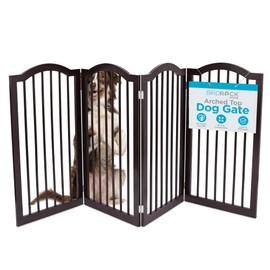 INTERNET'S BEST Arched Top Dog Gate | 4 Panel, 36" H Wooden Pet Barrier for Dogs or Cats | Freestanding Folding Room Divider for Doorways, Hallways, Stairs, and Porch | Portable, Extra Wide | Espresso