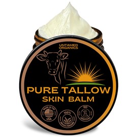 Untamed Organics Pure Tallow 100% Grass-Fed Grass-Finished Beef Tallow Balm For Skin Care - Full Body & Face Moisturizer For Sensitive Skin, Eczema - All-Purpose Pure Tallow Cream (Unscented) 2 oz
