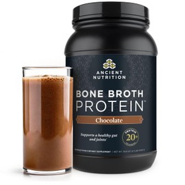 Ancient Nutrition Grass Fed, Cage Free, Bone Broth Protein Powder, 20g Protein, Hydrolyzed Collagen Peptides, Keto & Paleo Friendly, Supports Joint, Gut Health, Chocolate, 40 Servings
