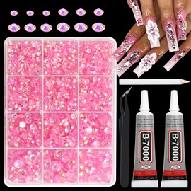 BELICEY Resin Rhinestones Kits 3-6mm Light Pink Rhinestones with B7000 Jewelry Glue Bedazzling Crystals for DIY Crafts AB Flatback Round Nail Gems Stones with Tweezer & Picker Pen