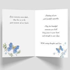 MOROLURU Sympathy Cards with Blue Butterfly Design, Elegant Condolence Greeting Card for Loss, Double-Sided 8 x 5.3 Inch with Envelope